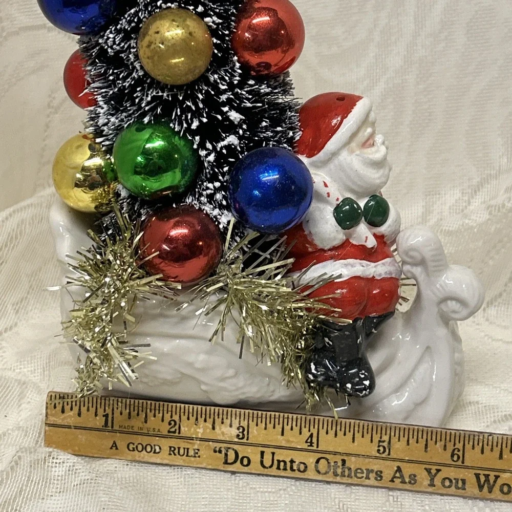 Vintage Porcelain Sleigh With Santa Claus, Mouse , Tree Assemblage‎ Display Gift
